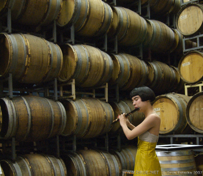 Drue Kataoka's flute performance echoes in Au Bon Climat's cellars